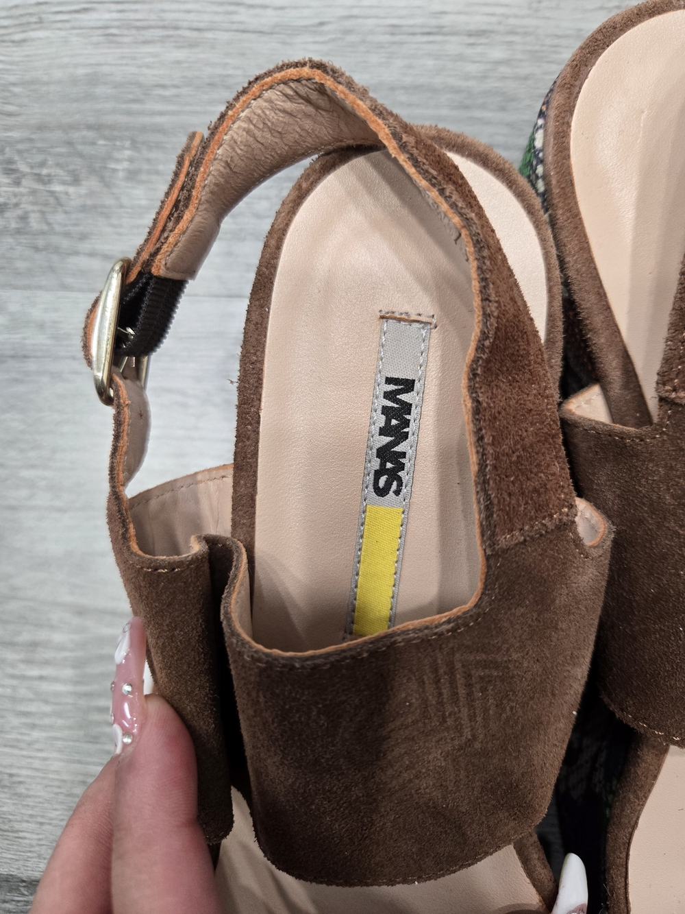 Brown Suede Platform Sandals with Colorful Printed Wedge - Picture 7 of 7